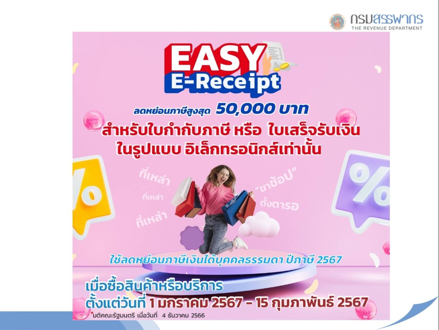 สรรพากร เปิดมาตรการลดหย่อยภาษีครั้งใหม่ “Easy E-Receipt” 